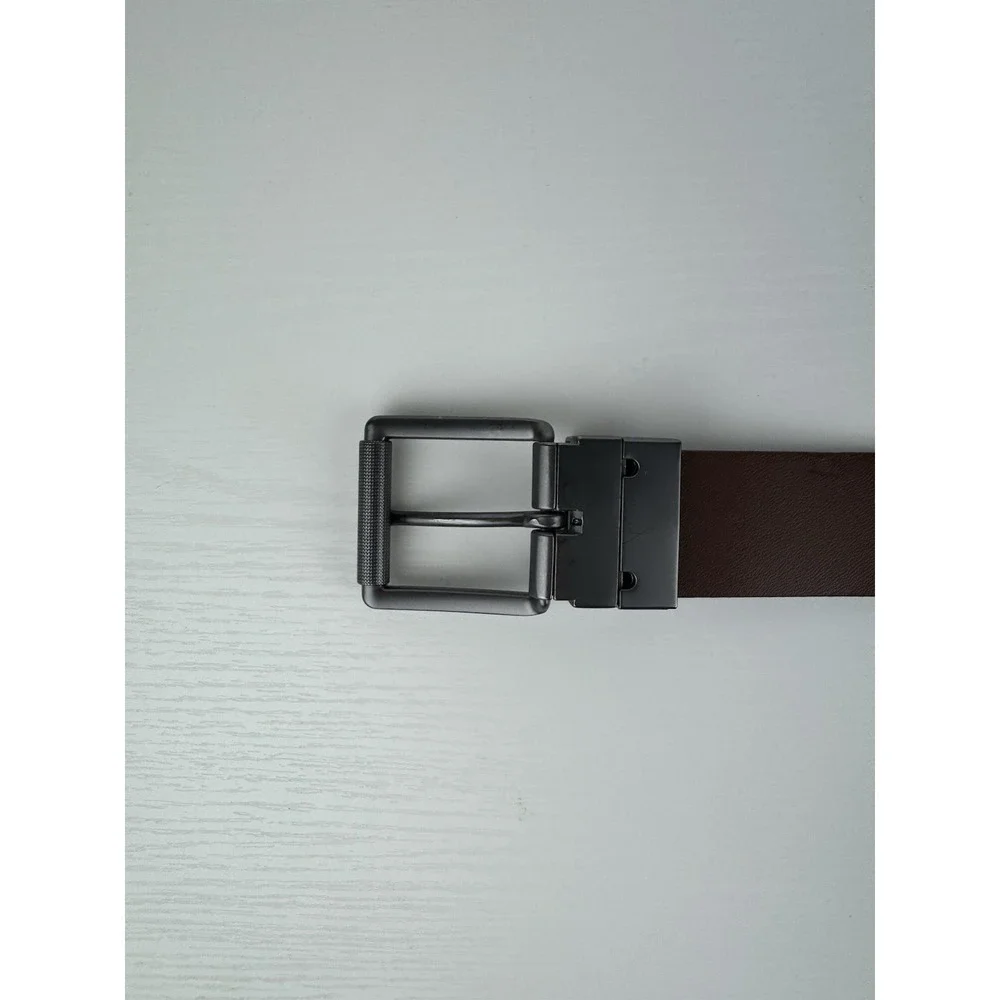 Men's Reversible Black Brown Belt Gunmetal Buckle XL 46
